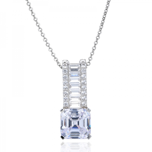 Asscher-Anhänger aus Rhodium-Silber mit weißem Kubikzirkon 