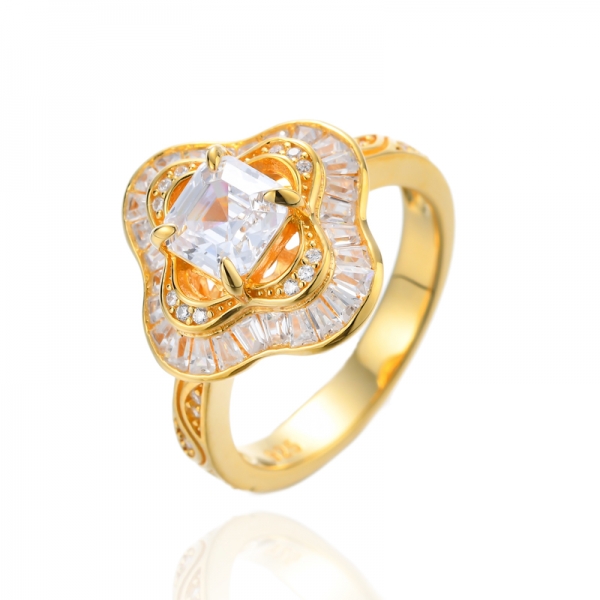 Asscher-Ring aus rosafarbenem und weißem Zirkonia-Silber mit Rhodium- und Roségoldbeschichtung 