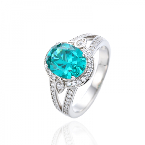 Ovaler Paraiba- und runder Rhodium-Silberring mit weißem Zirkonia 