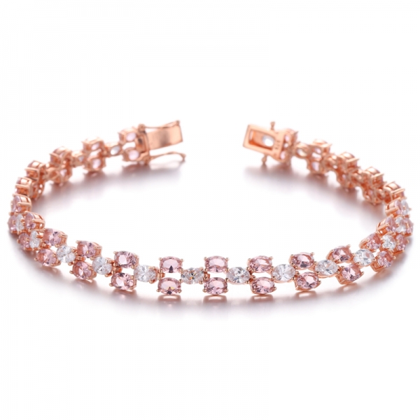 Ovales Morganit-Nano- und weißes Zirkonia-Silberarmband mit Rosévergoldung 