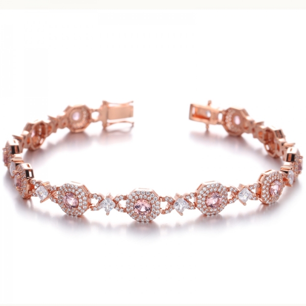 Rundes Silberarmband aus Morganit-Nano und weißem Zirkonia mit Rosévergoldung 