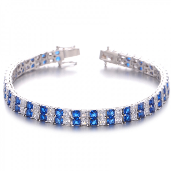 Achteckiges, rhodiniertes Silberarmband mit blauen Nano- und weißen Zirkonia-Steinen 