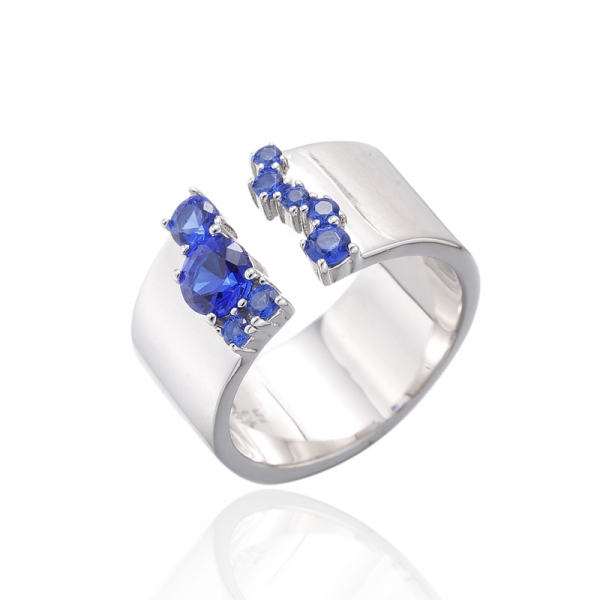 Offener Ring aus 925er, rundem, blauem Nano-Rhodium-Silber 