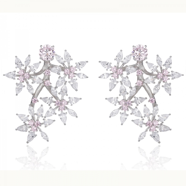 Birnenförmiger und marquisegrüner Nano-Ohrring mit weißem kubischem Zirkon aus Rhodiumsilber 