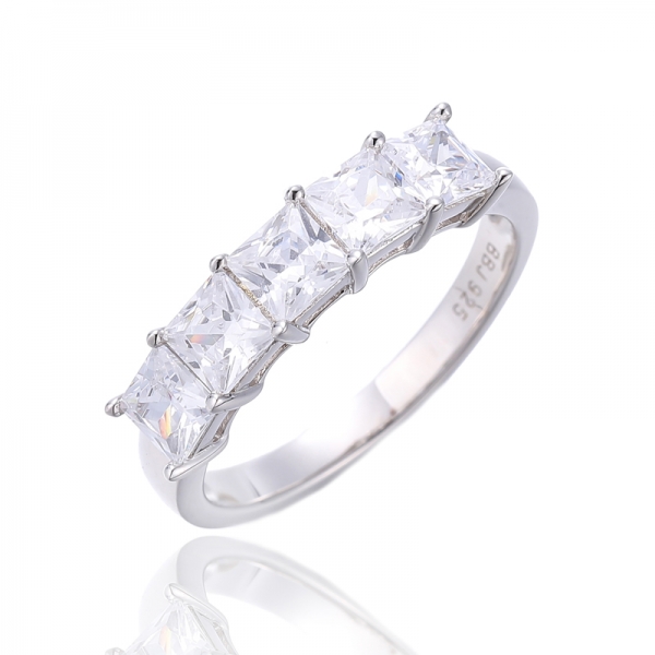 Square White Cubic Zircon Rhodium Silver Ring 