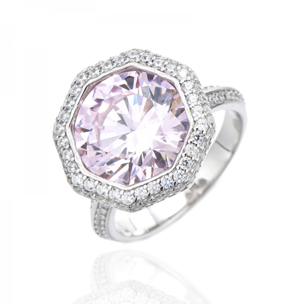 Ring aus 925er Rhodium-Silber mit runden Diamanten in Rosa und Weiß, kubischen Zirkonen 