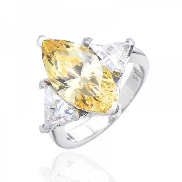 Marquise-Diamant-Ring aus Rhodium-Silber mit kubischen Zirkonen in Gelb und Weiß 