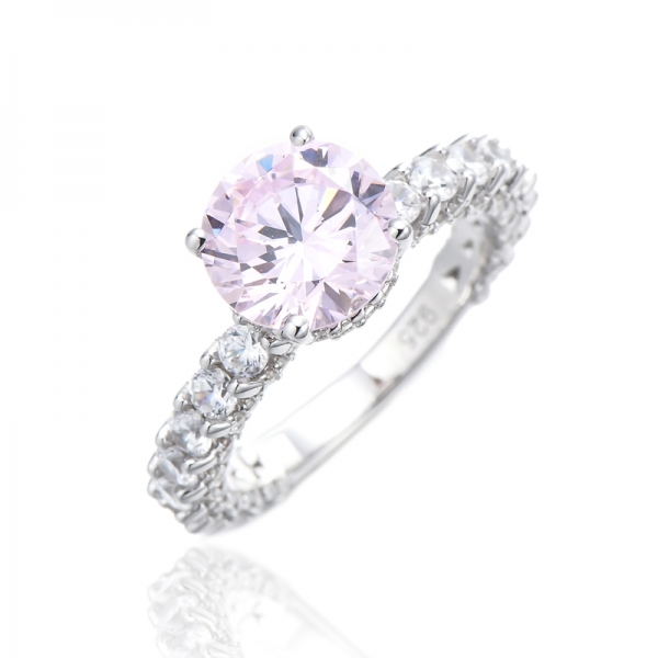 Ruond Diamant-Rhodium-Silberring mit rosa und weißem Kubikzircon 