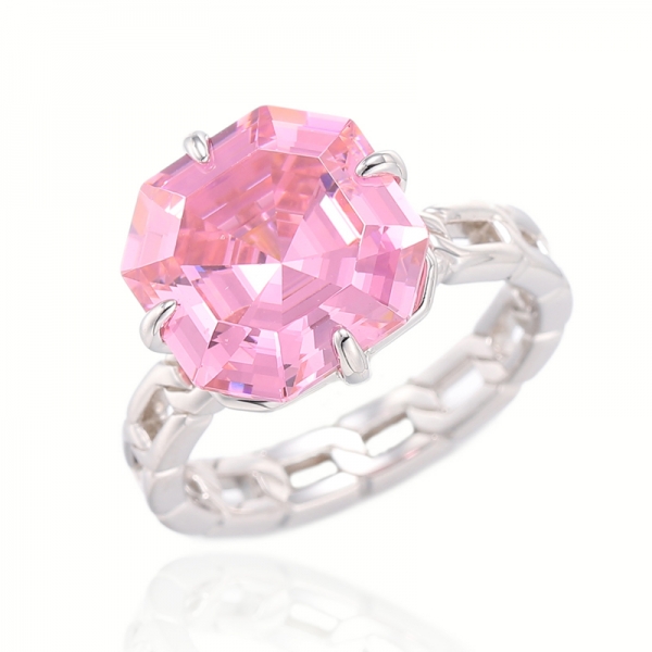 Ring aus 925er Asscher-Rosa-Kubikzircon-Rhodiumsilber 