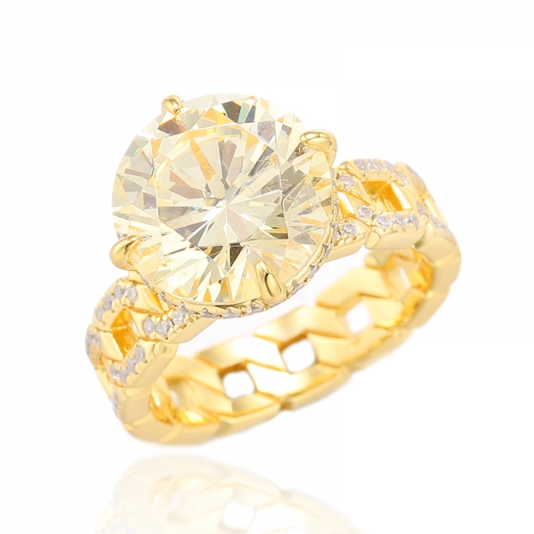 Ruond Diamond Gelber und weißer Kubikzircon-Silberring mit Vergoldung 