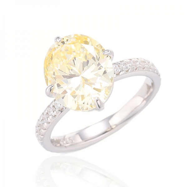 Ovaler, gelber und runder, weißer, kubischer Zirkon-Rhodium-Silberring mit Diamanten 