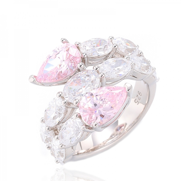 Ring aus 925er birnenförmigem Diamant in Rosa und ovaler Form mit weißem Kubikzircon und rhodiniertem Silber 