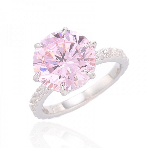 Rhodinierter Silberring aus 925er-Silber mit rundem Diamant in Rosa und Weiß, kubischer Zirkon 