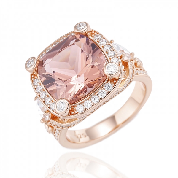 Rhodinierter Silberring mit Kissendiamant und rundem rosa Zirkonia 