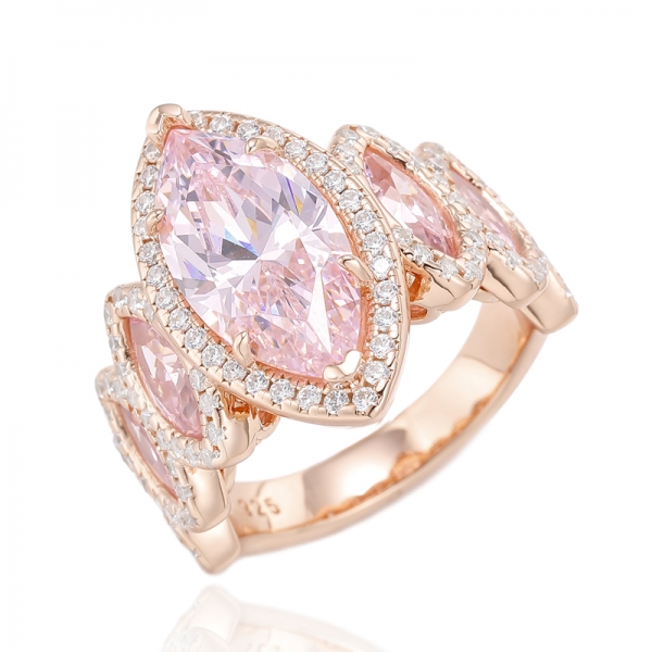 Marquise-Diamant-Rosa- und Marquise-Rosa-Silberring mit Rosévergoldung 
