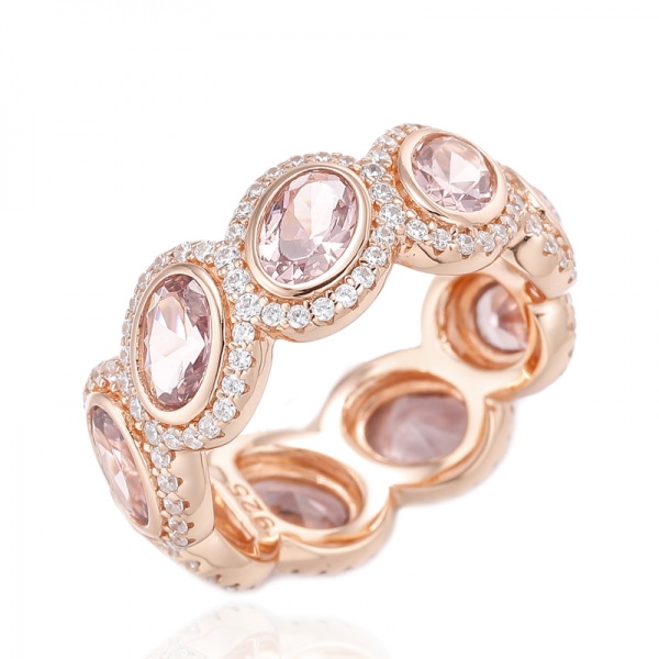 Ovaler Morganit-Nano- und runder Eternity-Ring aus Silber mit weißem Kubikzircon und Rosévergoldung 