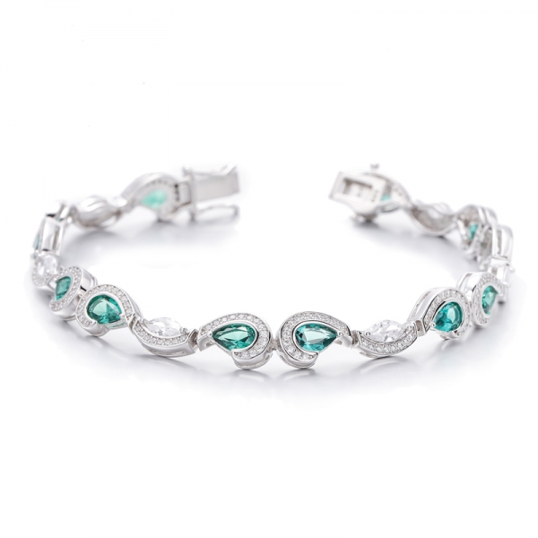 Armband aus rhodiniertem Silber mit grünem Nano- und Marquise-Zirkon in Weiß 