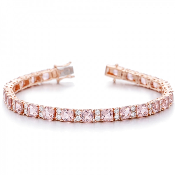 Kissenförmiger Morganit-Nano-Silberarmband mit rundem weißen Zirkonia und Roségold-Beschichtung 