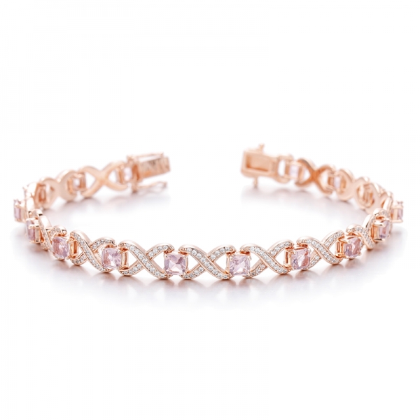 Kissengrünes Nano- und rundes weißes Zirkonia-Rhodiniertes Silberarmband 