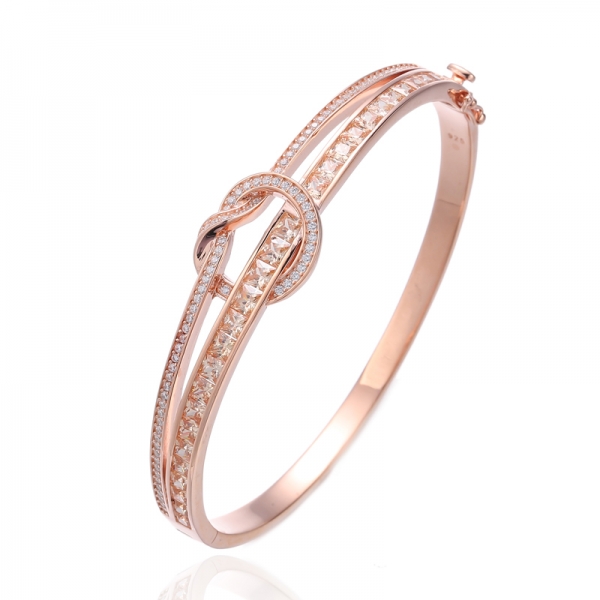 Quadratisches, champanges und rundes weißes Zirkonia-Silberarmband mit Roségoldbeschichtung 