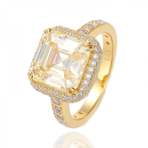 Asscher – Silberring mit rosa und rundem weißen Zirkonia und Roségoldbeschichtung 