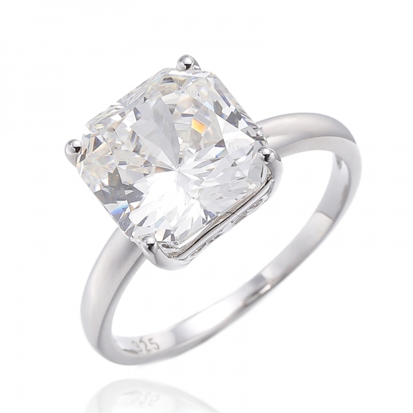 Rhodinierter Silberring mit Asscher-Diamant und Kubikzircon 