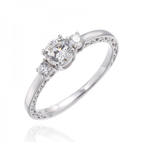 925er Rhodium-Silberring mit rundem Diamanten und weißem Zirkonia 