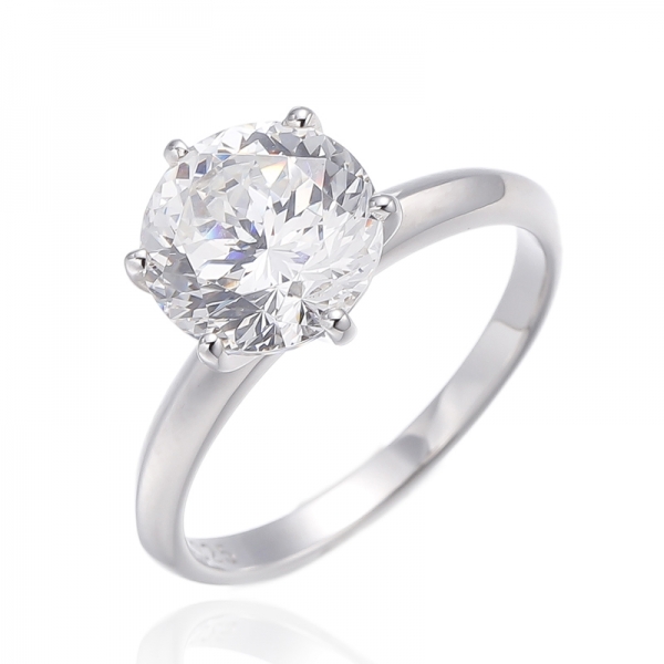 925er Rhodium-Silberring mit rundem Diamant und Kubikzircon 