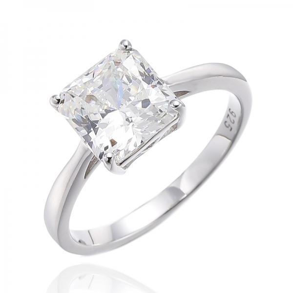 Achteckiger Rhodium-Silberring mit Diamant und Kubikzircon
     