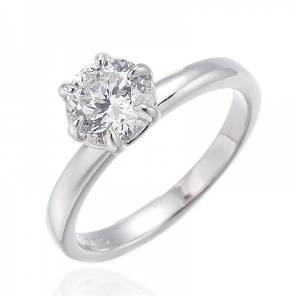 925er Rhodium-Silberring mit rundem Diamant und Kubikzircon
     