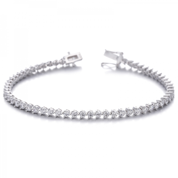 Armband aus rhodiniertem 925er Silber mit rundem weißen Zirkonia
     