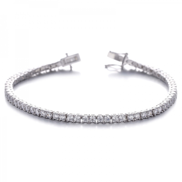 Rundes Armband aus rhodiniertem Silber mit weißem Zirkonia
     