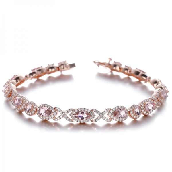 Marquise Morganit Nano und runder weißer Zirkonia-Silberarmband mit Roségoldbeschichtung
     