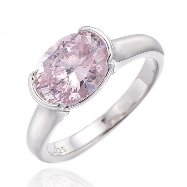 Ovaler Ring aus rhodiniertem Silber mit rosa Zirkonia und Diamanten
     