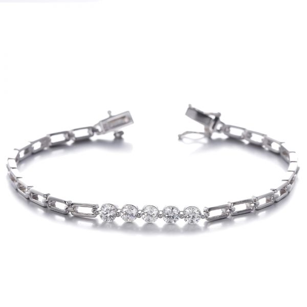 Armband aus rhodiniertem Silber mit rundem Diamanten in G-Farbe und Kubikzircon
     