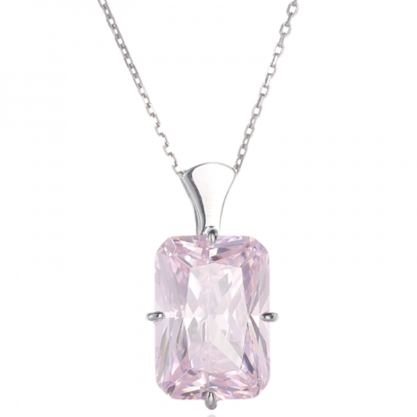 Achteckiger Diamant-Rosa- und runder weißer Kubikzircon-Rhodium-Silberanhänger 