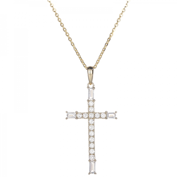 Anhänger aus Rhodium-Silber in Baguette-Rosa und rundem weißen Kubikzircon 