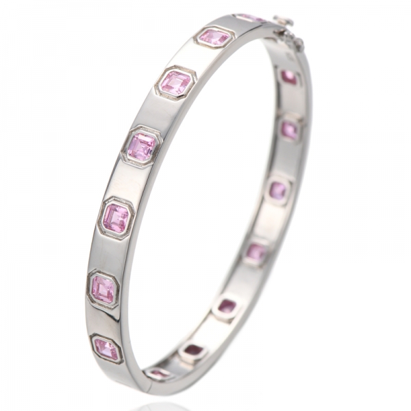 Asscher-Rosa-Kubikzircon-Rhodium-Silber-Armreif 