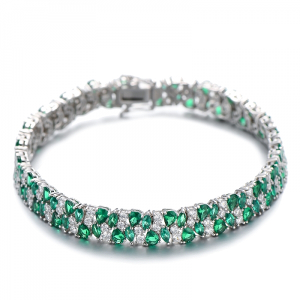 Marquise Green Nano und runde weiße kubische Zirkon -Rhodiumsilberarmband 