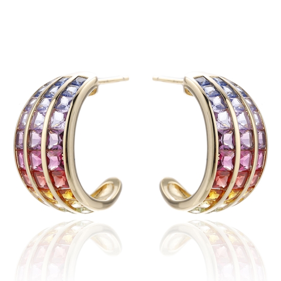 Quadratischer Regenbogen-Silberohrring mit Kubikzircon und Goldbeschichtung 