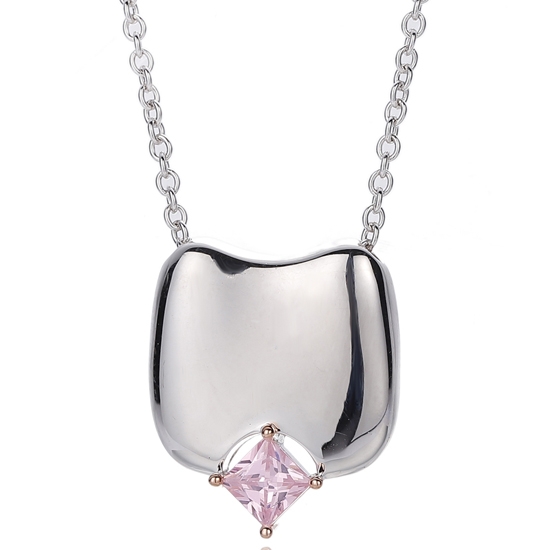 Quadratische rosa Zirkonia-Silberkette mit Rhodium- und Roségold-Beschichtung 