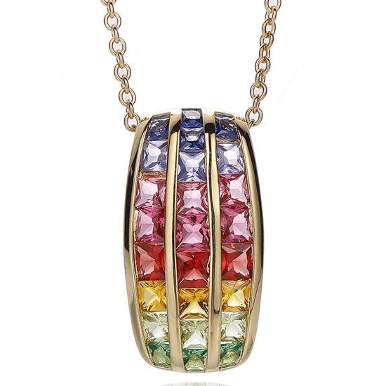 Quadratischer Regenbogen-Anhänger mit kubischem Zirkonia und Goldbeschichtung 