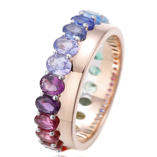 Ovaler Silberring mit Regenbogen-Zirkonia und Roségold-Beschichtung 