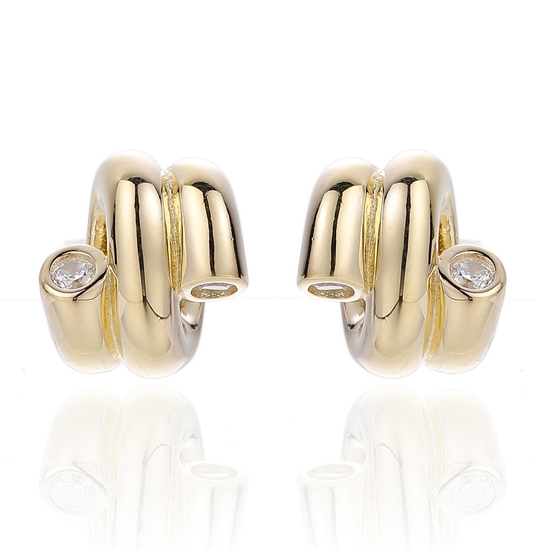 925er Silberohrring mit rundem weißen Zirkonia und Goldbeschichtung 