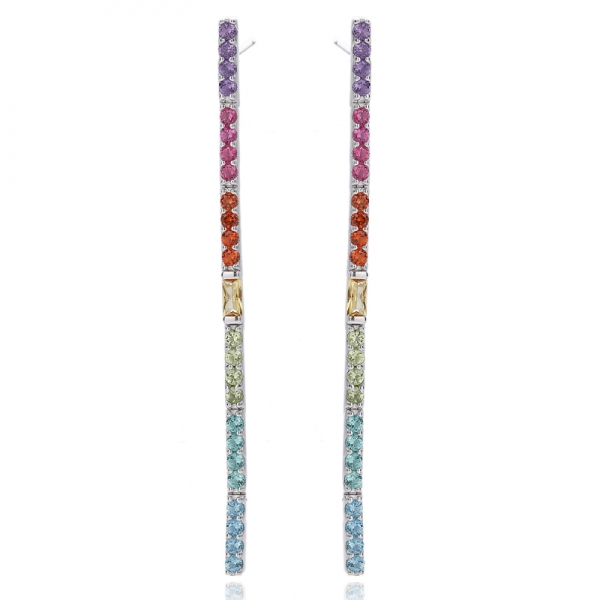 925 Baguette und runder Regenbogen-Cubic-Zirkon-Rhodiniertes Silberohrring 
