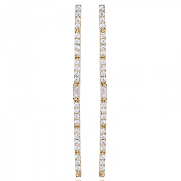 925 Baguette und runder Regenbogen-Cubic-Zirkon-Rhodiniertes Silberohrring 