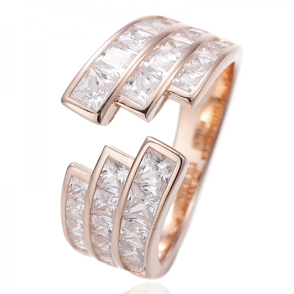 Quadratischer Regenbogen-Ring mit Zirkonia in Rhodium-Silber 