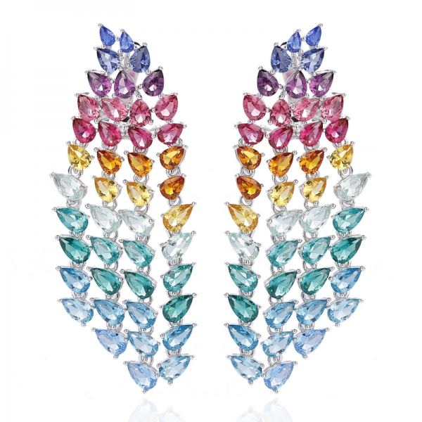 Birnenförmiger Regenbogen-Ohrring mit kubischem Zirkonia in Rhodium-Silber 