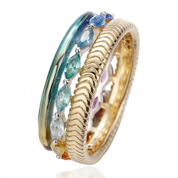Marquise-Ring aus Regenbogen-Zirkon und Regenbogen-Emaille mit zweifarbiger Beschichtung 