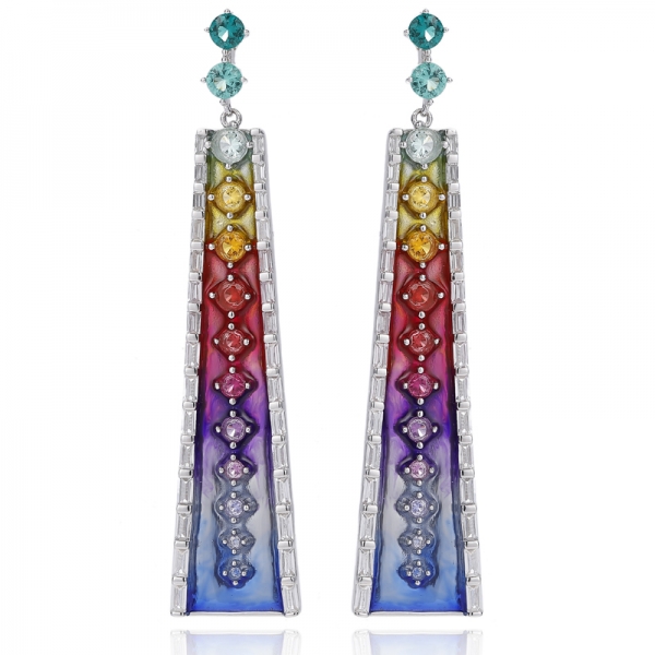 Runder Regenbogen-Ohrring mit kubischem Zirkonia und Regenbogen-Emaille in Rhodium-Silber 